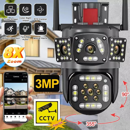Camara Seguridad 3 Pantallas Sirena Wifi